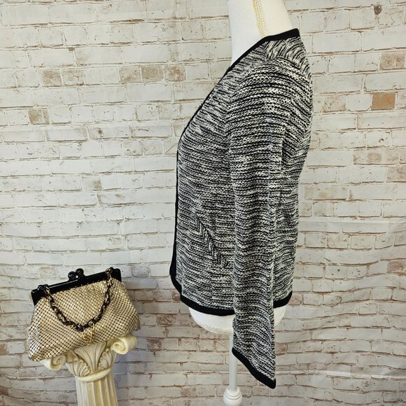 J. Crew Size Small Black/White Boucle Tweed Cardigan Sweater Hook & Eye 03509 - Picture 3 of 9